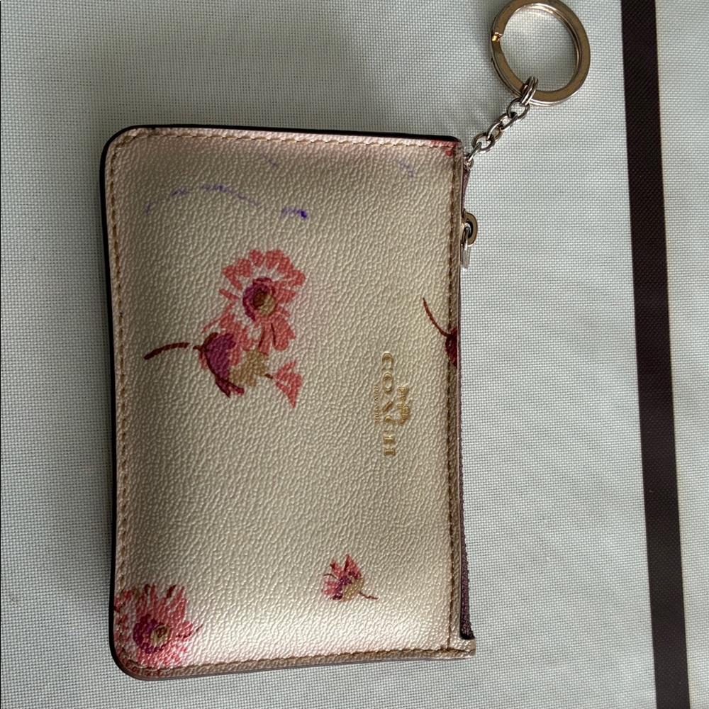 Coach Cream Floral Key Chain Wallet